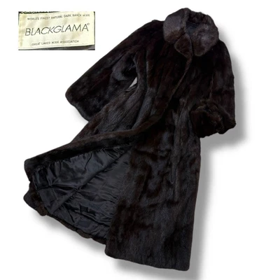 Abrigo de piel de visón real BLACKGLAMA marrón oscuro largo zorro dorado vintage Japón Foto 1 de 4
