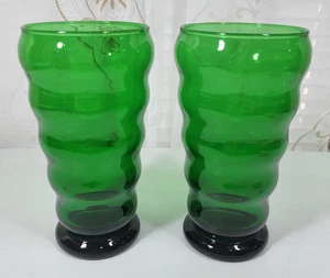 Juego de 2 vasos verdes de colección MCM Anchor Hocking Whirly Twirly/Beehive 6,5" - Imagen 1 de 6