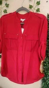 Calvin Klein Women,s Shirt Blouse In Red Color Fashion Shirt Blouse Top Button - Picture 1 of 4