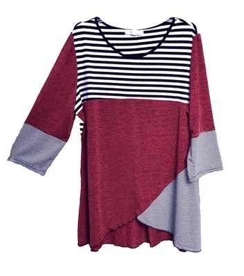 XL XXL 4XL  XIN YI STRETCH KNIT MULTI PATTERN PANELED ASYMMETRICAL HEM TOP NEW - Image 1 of 4