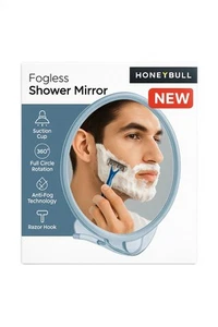 Fogless Shower Mirror by HoneyBull – Anti-Fog, 360° Rotation, Razor Hook - Picture 1 of 3