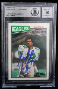 1987 Topps #296 Randall Cunningham Philadelphia Eagles BGS Autograph 10 - Picture 1 of 7
