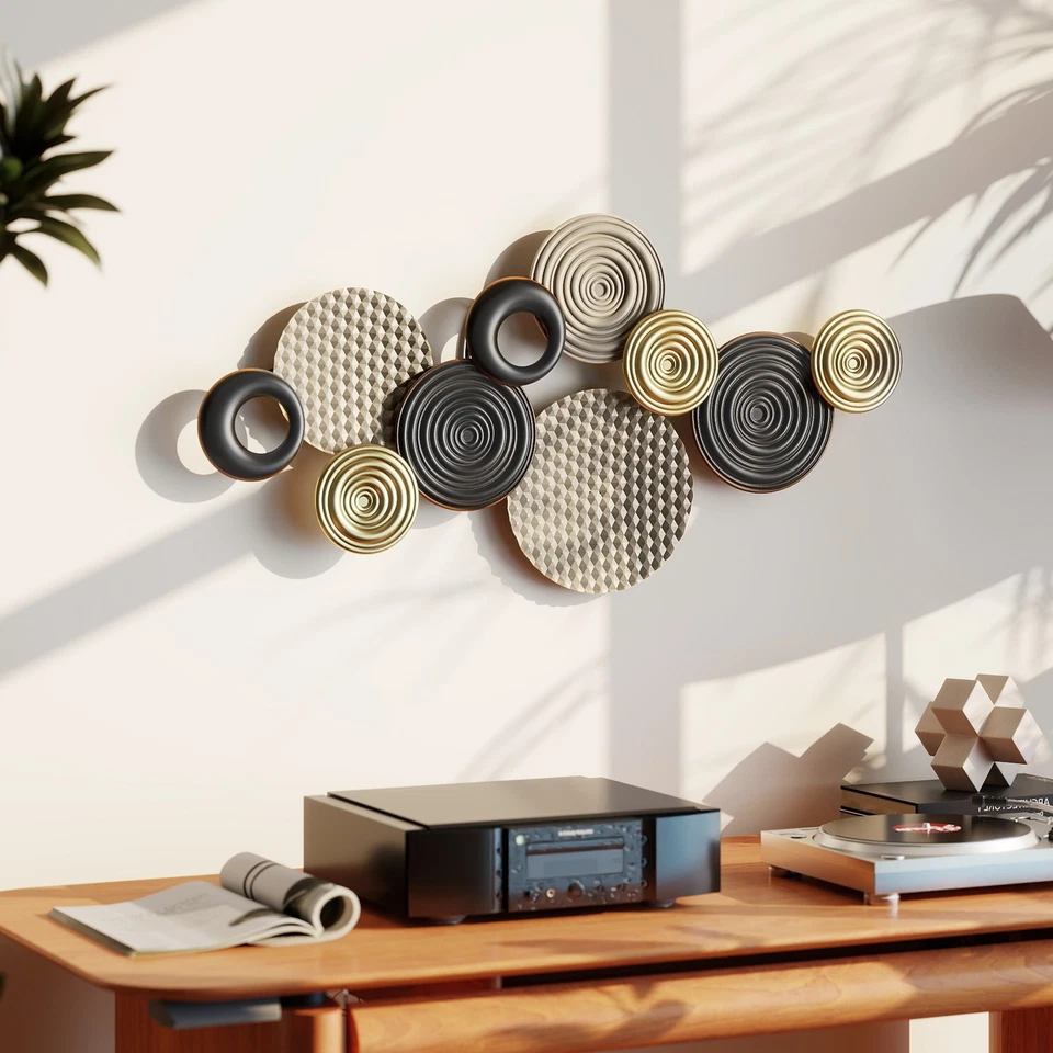 Large Metal Wall Art, Modern Wall Sculpture with Unique Multi-Disc Design - Image 1 of 4
