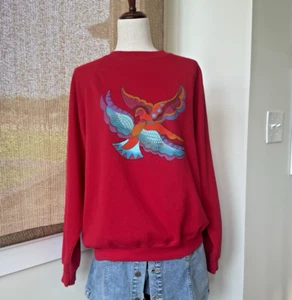 Laurel Burch Birds Crew Sweatshirt XL Pullover Red Hanes Vintage 90s Made in USA - Picture 1 of 7