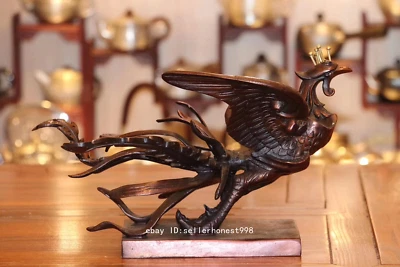 China Rojo Bronce Palae Fengshui Mitos Fénix Bermellón Dios Pájaro Estatua Foto 1 de 4