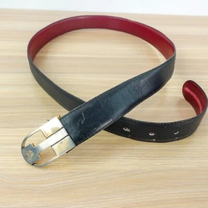 BALLY Belt Men 34 M Black Leather Adjustable Logo Statement Dress VINTAGE ITALY - Picture 1 of 16