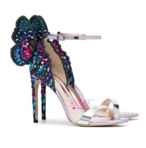 Stickerei Schmetterling Damen Leder Sandalen Stiletto Absatz Schuhe Mode Süß - Bild 1 von 11