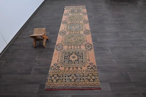 Vintage Türkischer Läufer Teppich 2x11ft Wolle Anatolisch Handarbeit Flur Oushak PFIRSICH - Bild 1 von 9