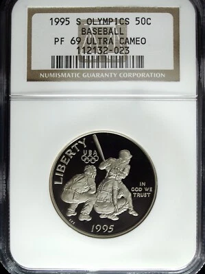 1995 S NGC PF 69 UCAM Olympics Baseball U.S. Mint Comm. Clad Half Dollar ☆☆ 023 - Image 1 of 2