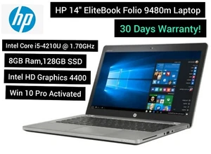 HP EliteBook Folio 14" Core i5-4210U 1.70GHz 8GB Ram 128GB SSD Win 10 backlite - Picture 1 of 6