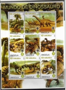 ANGOLA rotary, lions'club, PREHISTOIRE animaux (Bloc 9 valeurs) MNH ** Neuf - Imagen 1 de 1