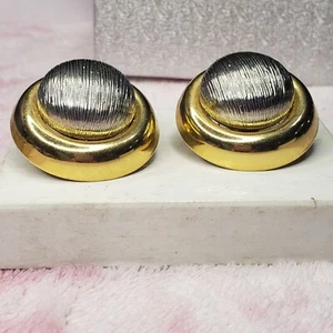 Vintage 80's Large Button Goldtone & Silvertone Stud Earrings No Backs For Post - Picture 1 of 8