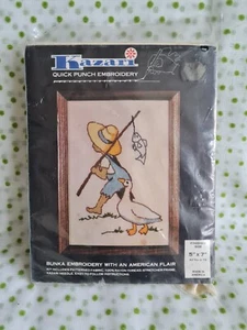 Vintage Kazari Quick Punch Embroidery Kit. Fishing With Duck. Made In America - Picture 1 of 9
