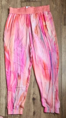 Per Se By Carlisle Niki Reef Pants 100% Silk Jogger Coral/Pink SZ 8 NWT BOHO. - Image 1 of 4