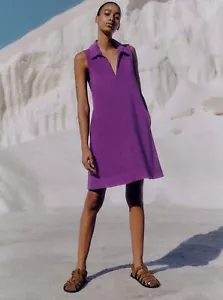 ME+EM Towelling Collar Sleeveless Swing Mini Dress Purple Size US 12 - Picture 1 of 7