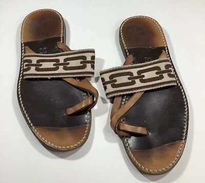 Vintage Fendi Brown Leather Strap Women's Sandals Italy Size 38.5 US 8.5 - Image 1 of 4