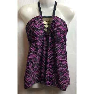 Camiseta Tankini Liz Lange Maternidad Mujer L Púrpura Geo Halter Adorno Acolchado Natación Foto 1 de 4