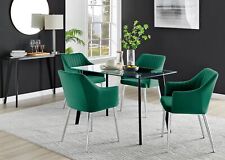 Malmo Glass and Black Leg Rectangle Dining Table & 4 Calla Silver Leg Chairs
