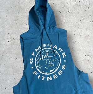 GymShark Legacy Drop Arm Athletic Sleeveless Hoodie Blue Mens Cutoff Size S - Picture 1 of 6