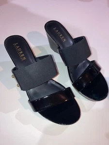EUC Ralph Lauren Womens Rihanna Wedge Slide Sandal Black Size 8 B - Picture 1 of 8