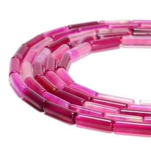 Cuentas de tubo cilindro de ágata a rayas de color fucsia tamaño 4x13 mm 15,5"" cadena - Imagen 1 de 2