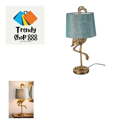 Lámpara de mesa Flamenco con Sombrilla de noche | Dorado con pantalla azul | 32" de alto | Decoración... Foto 1 de 3