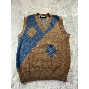 Vintage Jantzen Vest Men's Medium Brown and Blue Wool Blend Argyle Sweater vest - Picture 1 of 9