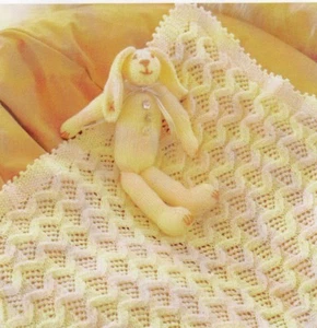 Baby Pram Blanket / Loppy-Ears Rabbitt Zig Zag Pattern~DK Knitting Pattern (pat) - Picture 1 of 3