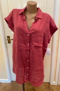 NWT Rachel Zoe Women's 100% Linen Pink Top Short Sleeve Shirt Blouse - Size UK L - Picture 1 of 10