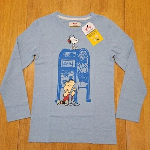 Peanuts Shirt Snoopy Linus Kids Size 10 Blue Long Sleeve NEW Unisex Boys Girls - Picture 1 of 9