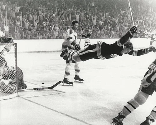 BOBBY ORR BOSTON BRUINS THE FLYING GOAL STANLEY CUP CHAMPIONS 8X10 PHOTO  - Image 1 of 1