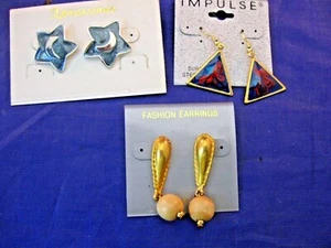 3 PAIRS OF COSTUME JEWELRY EARRINGS FOR PIERCED EARS DIFFERENT SHAPES & COLORS - Picture 1 of 4
