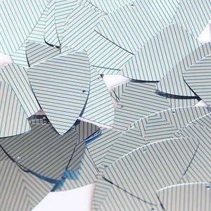 Sequin Fishscale 1.5" Aqua Silver Pinstripe Pattern Metallic Couture Paillettes - Picture 1 of 2
