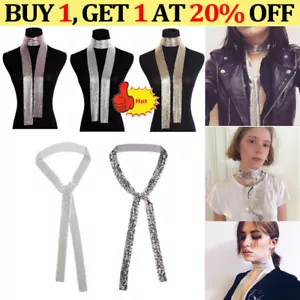 Women Long GlitterNeck Collar Sparkly Sequins Scarf Ladies Cocktail Neck Tie NEW - Picture 1 of 23