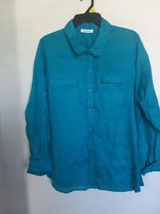 Calvin Klein Turquoise Linen Blend Stretch Knit Side Panel Shirt Womens Sz Large - Picture 1 of 4