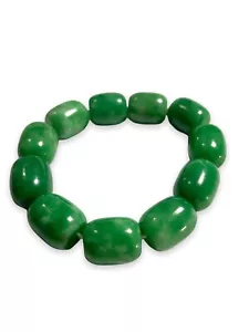 Emerald Green Jade Beaded Stretch Bracelet Chunky Good Luck Prosperity Health - Picture 1 of 12