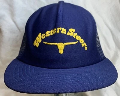 Gorra de camionero Western Steer Steakhouse vintage azul SnapBack hecha en EE. UU. Foto 1 de 4