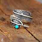 Navajo Indian Handmade Sterling Silver Turquoise Feather New Hot Rings New I7n5