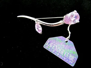 Suzuki Jewelry Co. Lavender Cubic Zirconia Flower Brooch Pin Silver Tone Metal - Picture 1 of 6