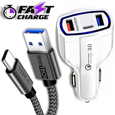 High-Speed Phone Car Charger with 3 Ports (2x USB-A, 1x USB-C) + USB-C to USB-A - Image 1 of 4