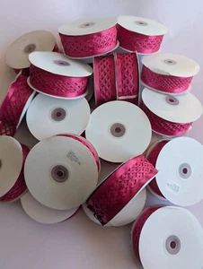 JOB LOT: 22 rolls of satin lattice ribbon 39mm wide dark pink 25metres on roll - Picture 1 of 4