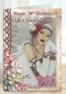 Personalised Birthday Card Art Deco Sister Daughter Mum Friend Nana Ladies - Picture 1 of 2
