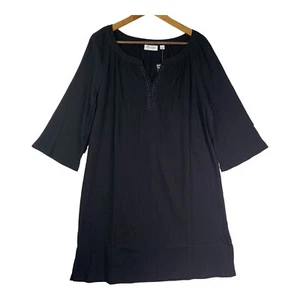 D & Co  Demin + Company Womens Black Dress 3/4 Sleeve Gauze Lightweight Size L - Picture 1 of 10