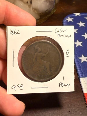 Moeda de um centavo da Grã-Bretanha de 1862 - Imagem 1 de 2