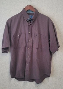 Pendleton Shirt Mens Button Short Sleeve Large Red Check denim collar 90s 0104 - Picture 1 of 11