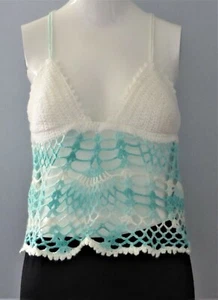 New Handmade Crochet Blue White Size 34 (M) Boho Bra Beachwear Crop Top Blouse - Picture 1 of 11