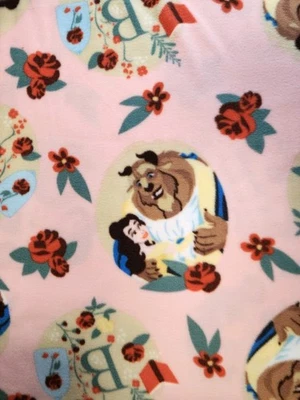 Licensed Fleece Fabric By The Yard Beauty And The Beast Badges Disney Princess - Image 1 of 3
