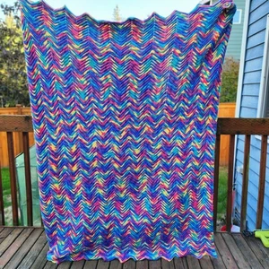 Vintage Zig Zag Chevron uncinetto Afgano Lancio Coperta Multicolore Retrò 70”x53” - Foto 1 di 7