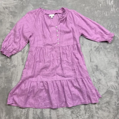 J. Jill Love Linen Shirt Dress XS Petite Pink Purple 3/4 Sleeve Mini - Image 1 of 4