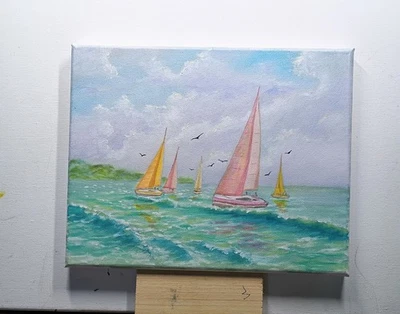 Pintura al óleo original de arte de 8"/10", pintura de paisaje marino  Foto 1 de 4